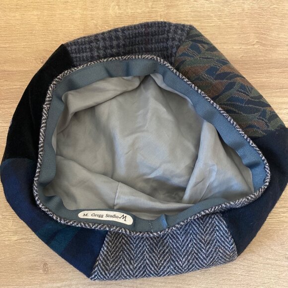 Patchwork Wool Blend Beret Hat With Gray Lining By M. Gregg Studio - Picture 3 of 5